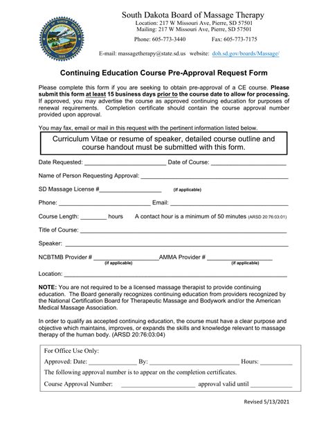 South Dakota Continuing Education Course Pre Approval Request Form