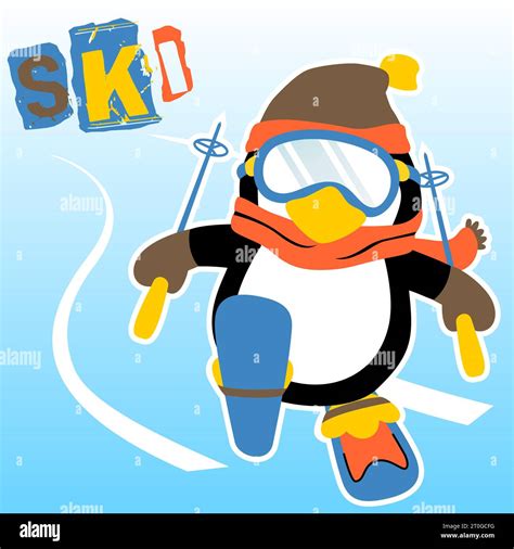 Penguin Play Skiing Vector Cartoon Illustration Stock Vector Image