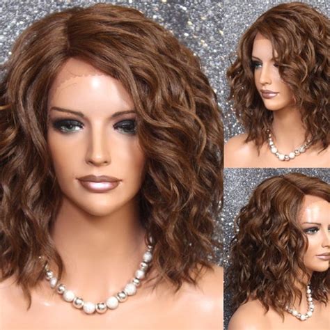 Human Hair Blend Long Wig Wavy Caramel Brown Blonde Mix Etsy