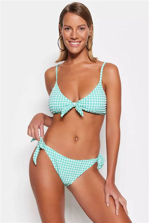 Buy Trendyol Gingham Tie Triangle Bikini Top Online Zalora