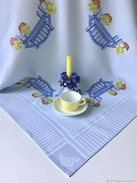 Винтаж: 90-х. Скатерть-салфетка «Итальянский Завтрак» с ручной вышивкой ...