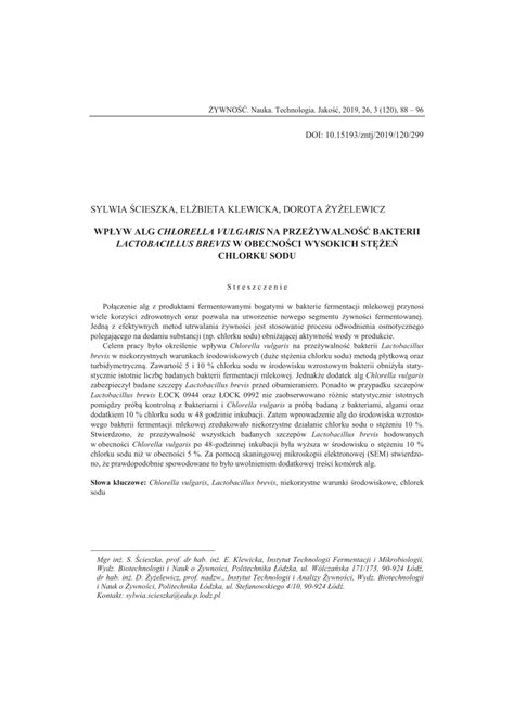 PDF Wpływ alg Chlorella vulgaris na przeżywalność bakterii