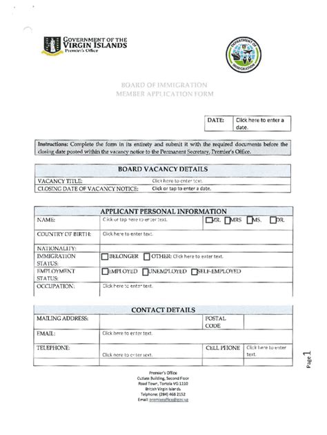 Fillable Online Bvi Gov APPLICATION FOR BRITISH VIRGIN ISLAND VISA Fax