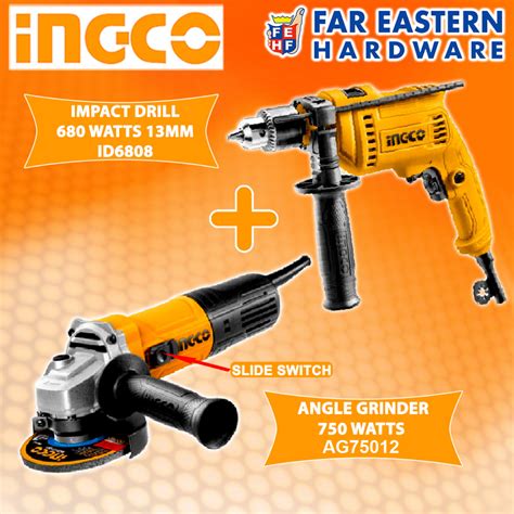 Ingco Combo Angle Grinder W Ag Impact Hammer Drill W