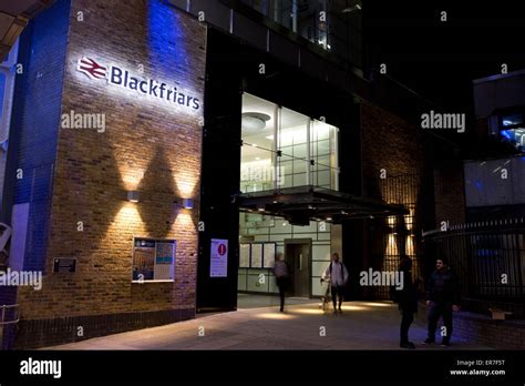 South Bank Entrance To Blackfriars Station At Night London England