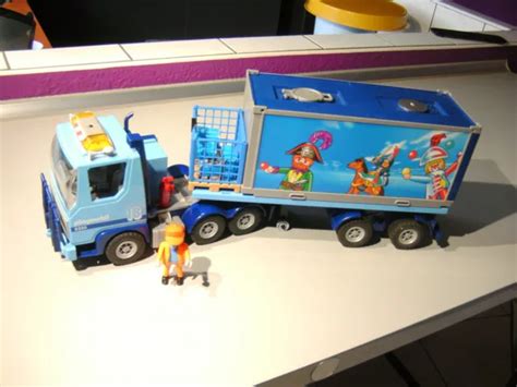 Fd Lot Playmobil Vintage Vehicule Camion Semi Remorque Porte Conteneur