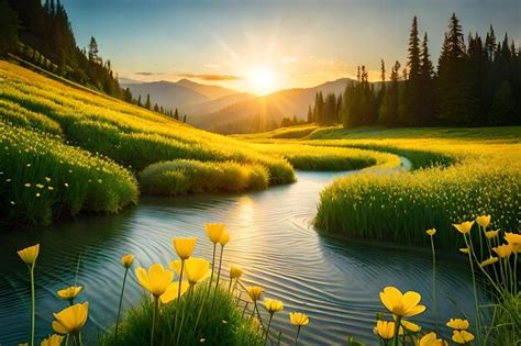 Premium Photo | Spring flowers on a mountain river