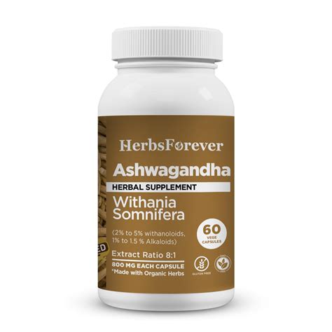 HerbsForever Ashwagandha Capsules Withania Somnifera 60 Vege