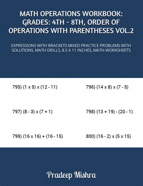 Math Operations Workbook Grades 4th 8th Order Of Operations With