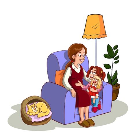 Premium Vector Mother And Daughter Talking On Sofa Vector Illustration