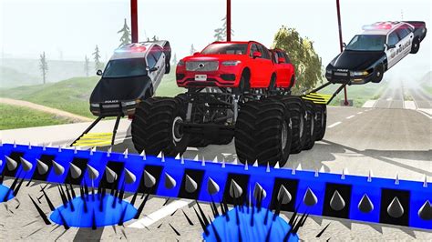 Beamng Drive Police Spike Strip Crashes Youtube