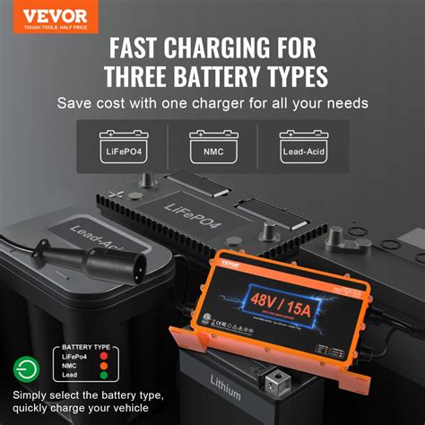 Vevor 48 Volt 15 Amp Golf Cart Smart Battery Charger For Club Car 3 Pin