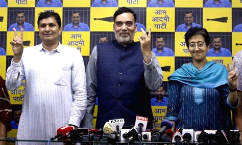 AAP Leaders Gopal Rai Atishi And Saurabh Bhardwaj During A Press