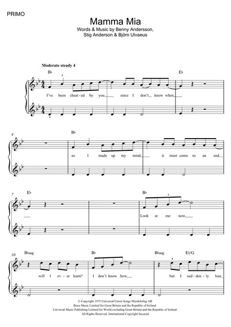 Mamma Mia By Abba Sheet Music For Piano Duet At Sheet Music Direct