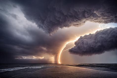 Poderosa tempestade sobre a paisagem marítima Foto Premium