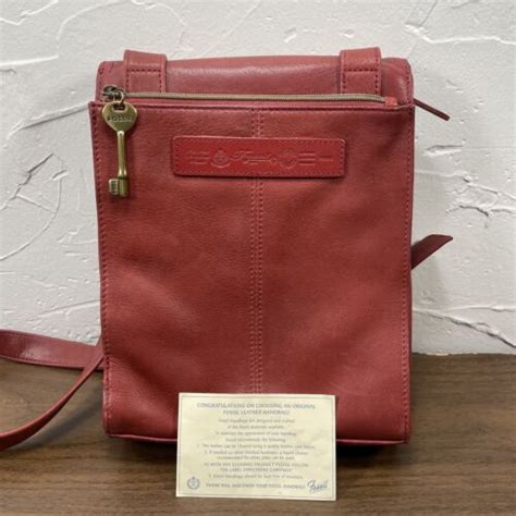 Fossil 1954 Crossbody Messenger Bag Purse Red Wine Leather Organizer