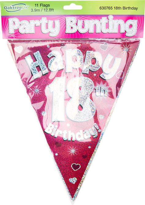 Party Bunting Happy 18th Birthday Pink Holographic 11 Flags 3 9m Uk Toys And Games