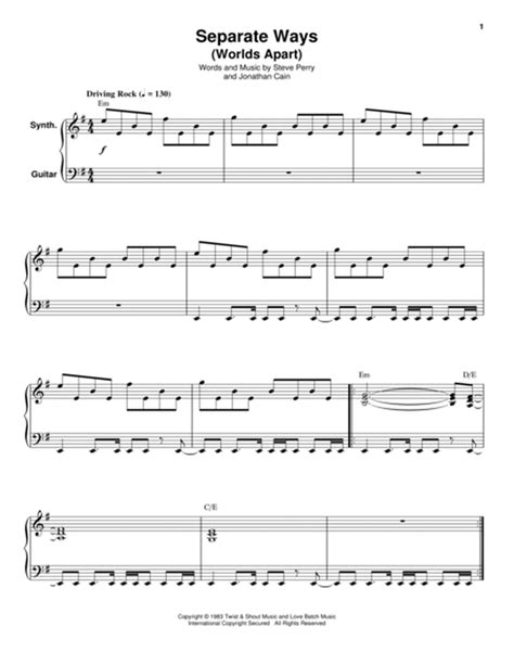 Separate Ways Worlds Apart By Journey Piano Digital Sheet Music