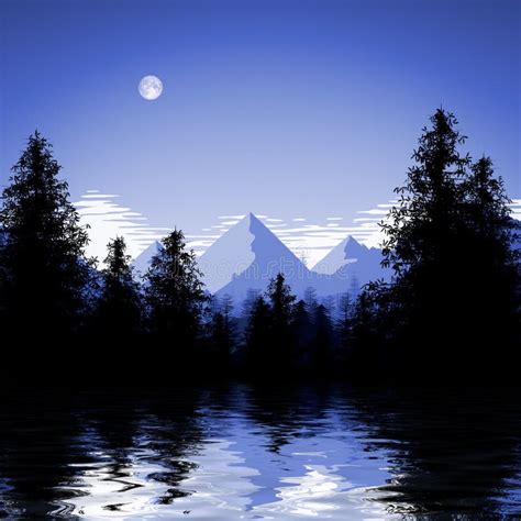 Blue Forest Lake Illustration Stock Illustration Illustration Of Lake