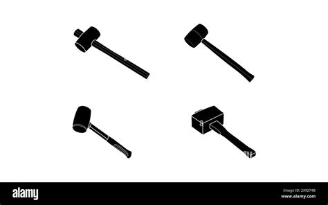 Mallet Icon Set Black And White Set Of Different Vector Mallet