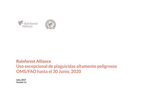 Pdf Rainforest Alliance Uso Excepcional De Plaguicidas Altamente