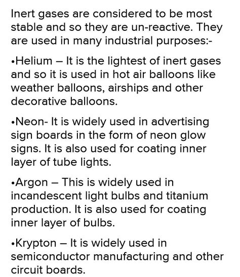 Find Out The Application Of All The Inert Gases Prepare A Chart And