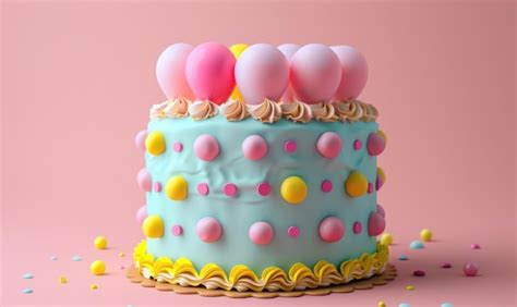 Premium Photo A Colorful Birthday Cake With Balloons