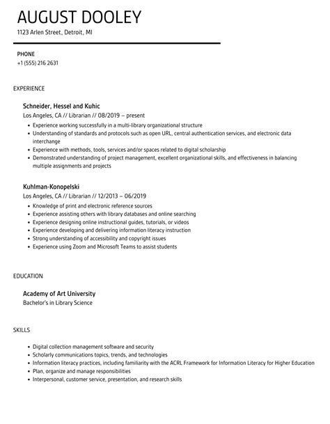 Librarian Resume Samples Velvet Jobs