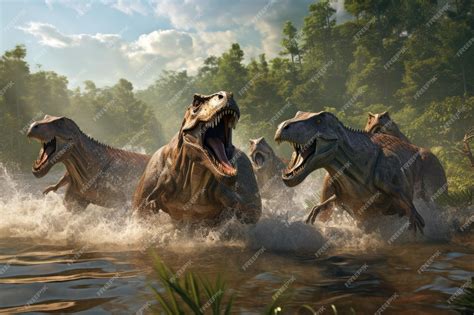 Premium Ai Image Spinosaurus Carnotaurus And Trex Families Cooling