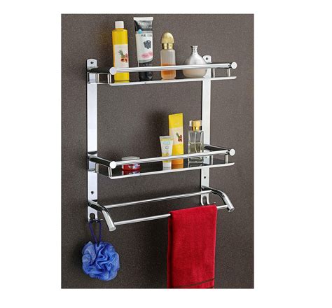 Set Of Two Black Stainless Steel Shower Shelves Fitted With Portable