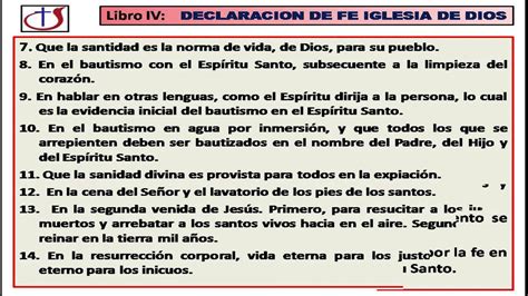 Declaración De Fe De La Iglesia De Dios Youtube