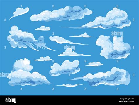 Conjunto De Diferentes Formas Cirrus Y Cúmulos Aisladas Nubes De Dibujos Animados Sobre Fondo