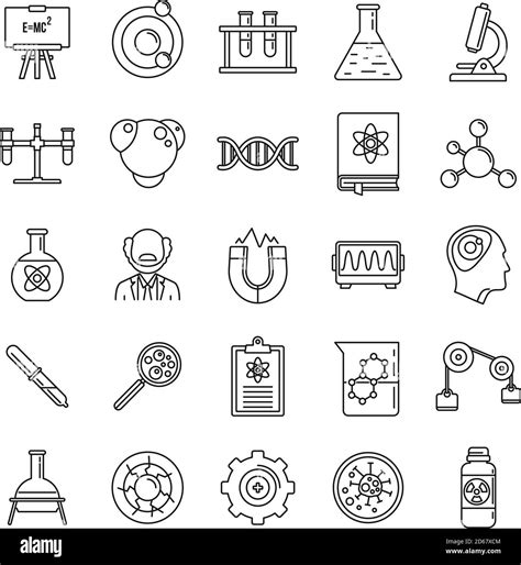 Nuclear Biophysics Icons Set Outline Set Of Nuclear Biophysics Vector