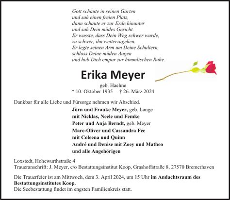 Erika Meyer Gedenken Nordsee Zeitung