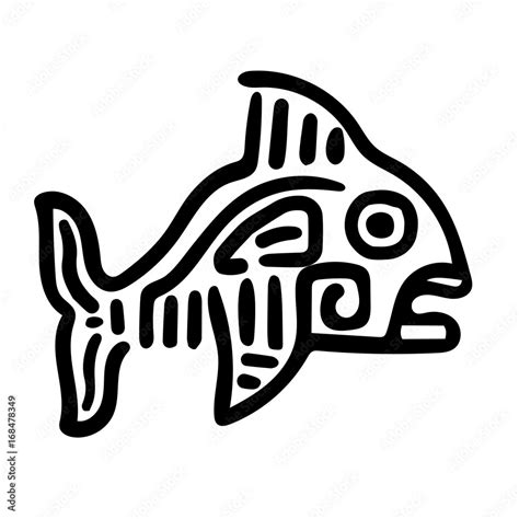 Mayan art animals vector. Fish with open mouth Stock Vector | Adobe Stock