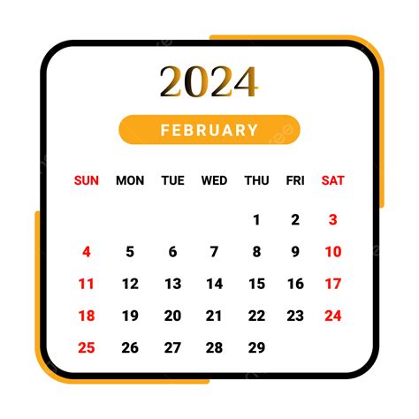 Calendario Del Mes De Febrero De 2024 Con Estilo único Negro Y Amarillo