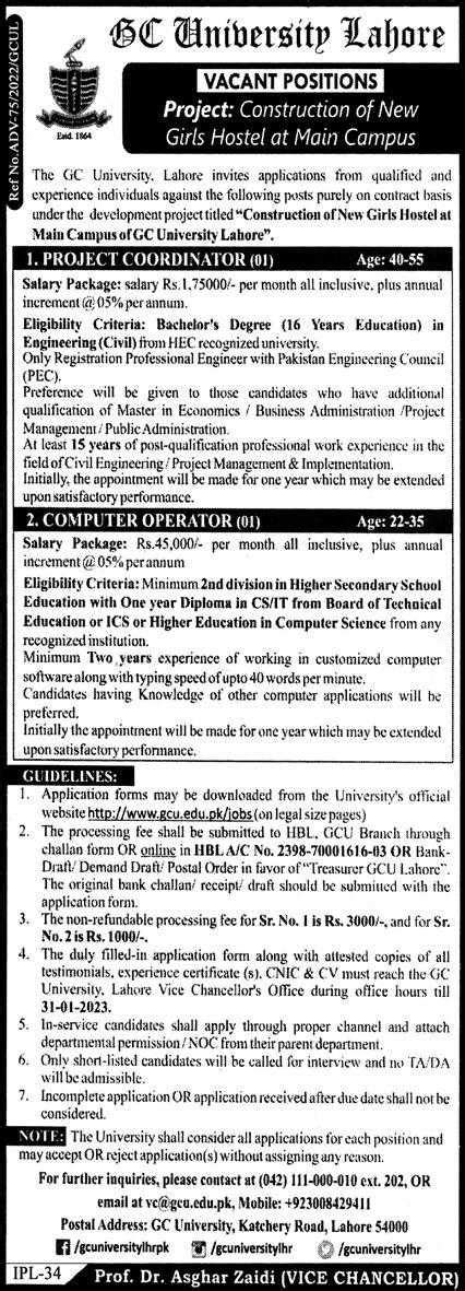 Jobs At Gc University Lahore 2023 Latest Jobs In Pakistan