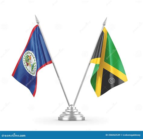 Jamaica And Belize Table Flags Isolated On White 3d Rendering Stock