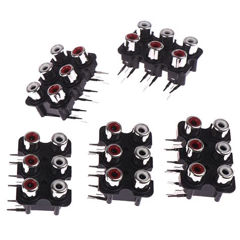 5pcs 6 Holes Rca Female Stereo Audio Jack Av Audio Input Socket Connec