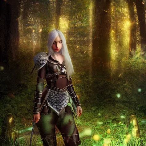 A Female Elf Wearing A Small Chainmail Two Piece Armor Stable