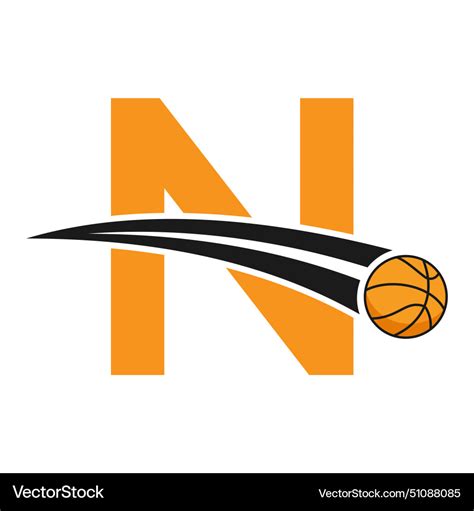 Basketball logo on letter n concept with moving Vector Image