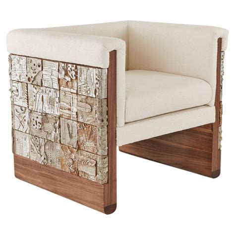 Stellar Modern Handmade Ceramic Walnut Boucle Upholstered Luxury