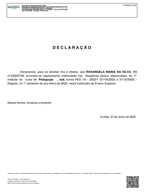 Por Ser Verdade Firmo O Presente - Declaração: Nesses Termos, Firmamos A Presente | PDF