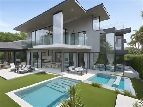 Premium AI Image | Modern house with open plan living with a swimming pool