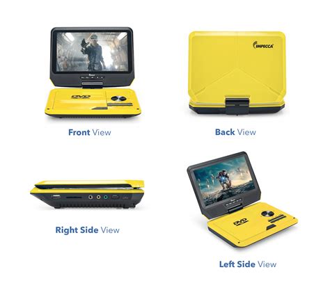 DVP-917 9in 270° Swivel Screen Portable DVD Player, Yellow