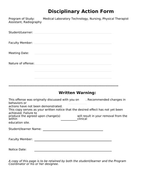 Free Printable Disciplinary Action Form Templates Word Pdf