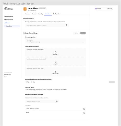 Onboarding Onboarding Settings For Issuers Issue Centrifuge