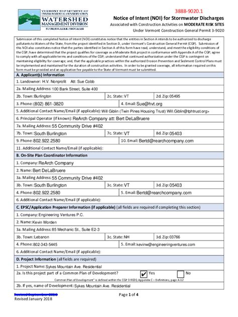 Fillable Online Notice Of Intent Noi For Stormwater Discharges