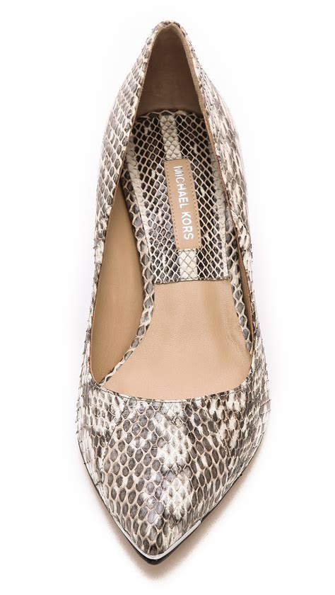 Lyst Michael Kors Trisha Snakeskin Kitten Heels Natural In Natural