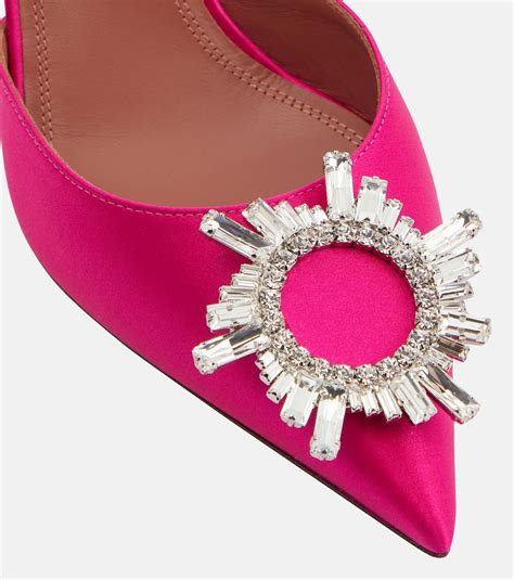 Begum Embellished Satin Slingback Pumps In Pink Amina Muaddi Mytheresa